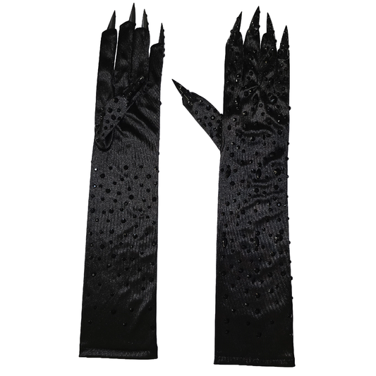 Rhinestone Claw Gloves Black