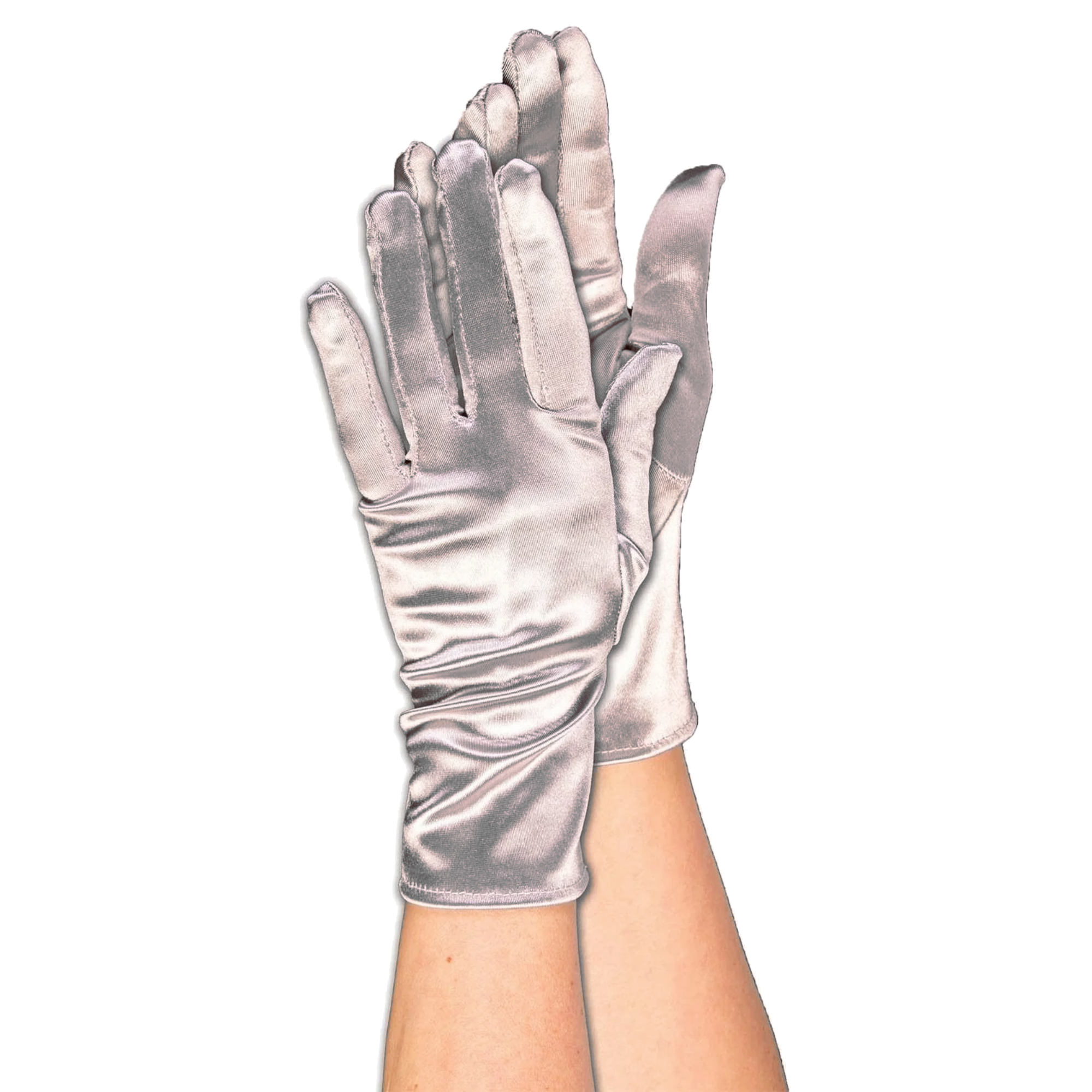 Short Satin Gloves Silver