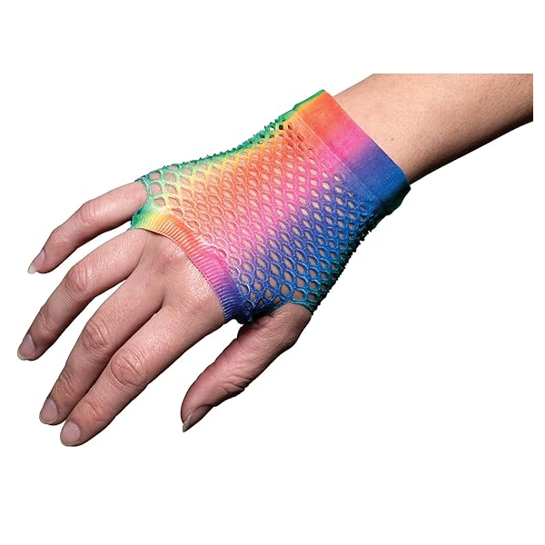 80s Rainbow Fishnet Gloves