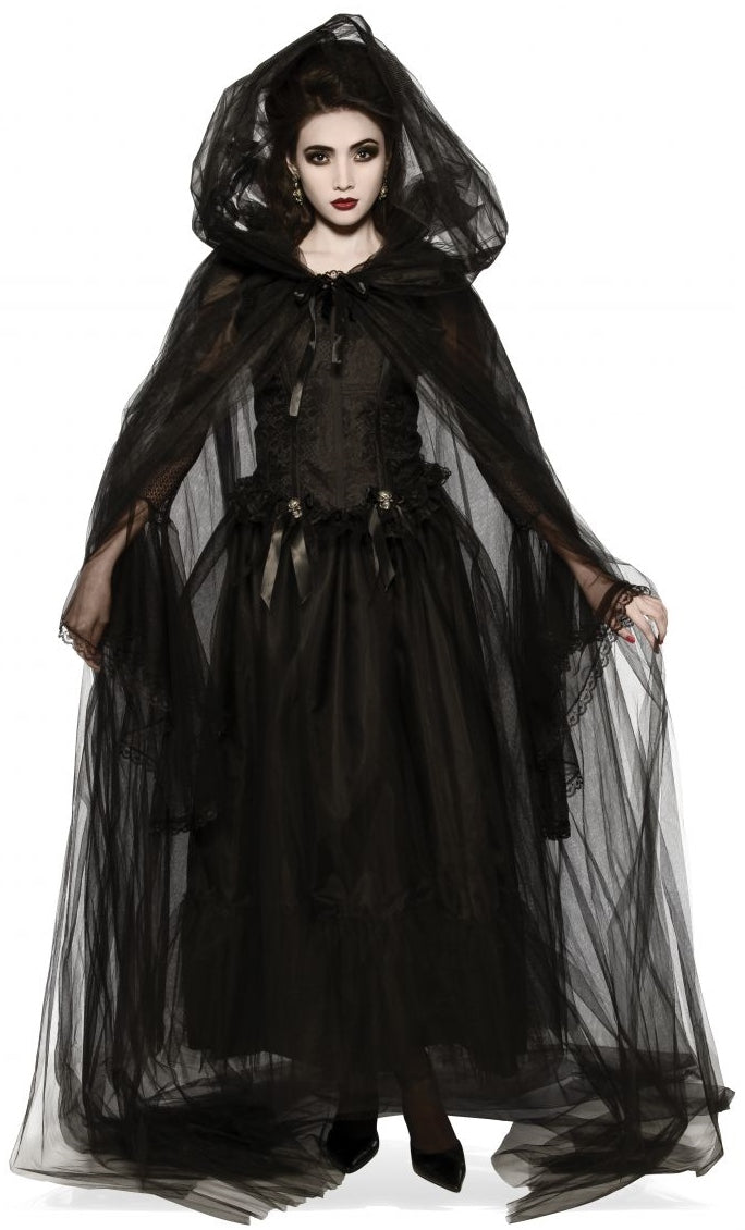 Hooded Filmy Cape Black