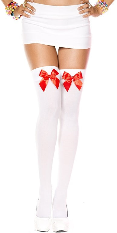 White Thigh Highs with Red Bows