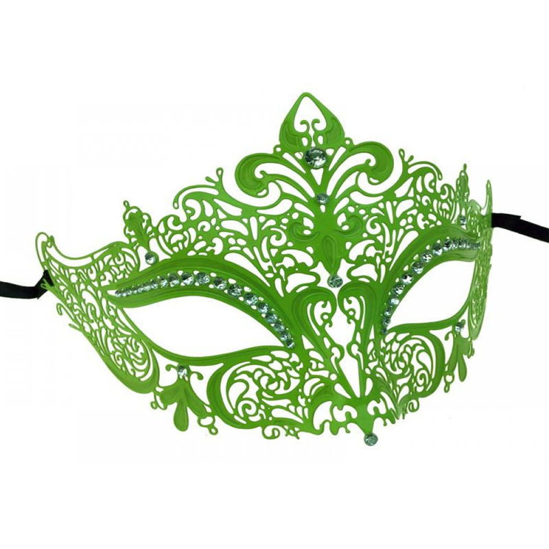 Metal Lace Masquerade Mask with Rhinestones - Lime Green