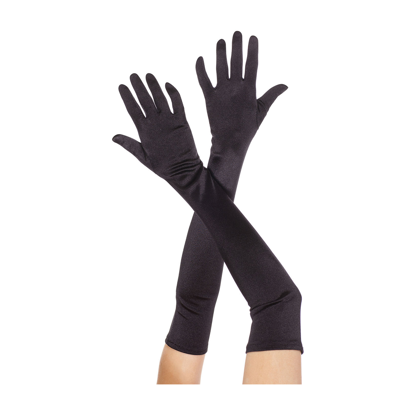 XL Black Satin Gloves